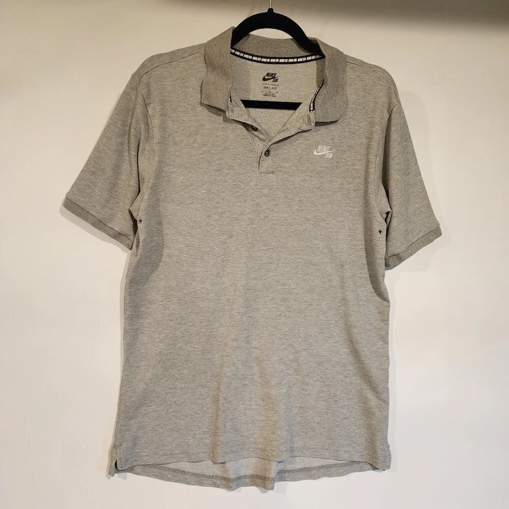 Nike BS Men's Dri-Fit Pique Olo Shirt Short Sleeve Grey Polo Textured Skateboard